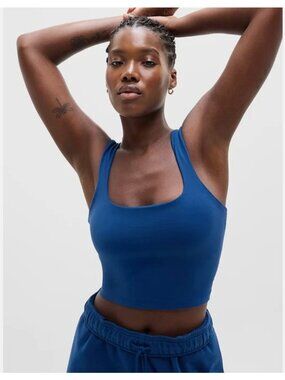 Athleta Transcend Square Neck Crop Sports Bra Maritime Blue Women's Size Medium